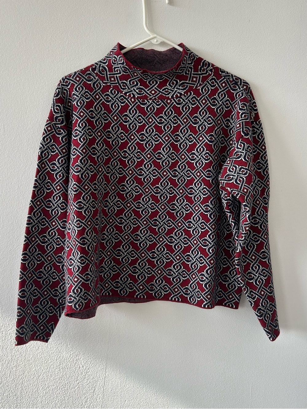 Anthropologie Maeve Burgundy and Black Geometric Turtleneck Sweater NWOT